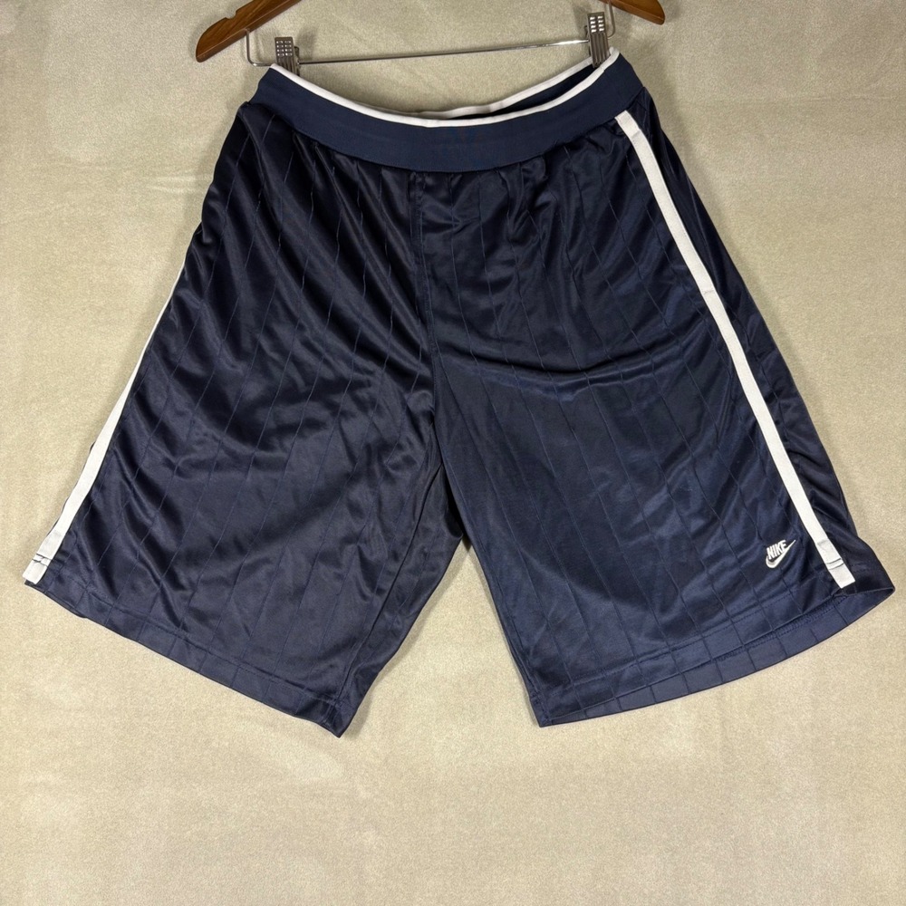 Vintage Nike Y2K Navy Blue Pinstripe Basketball Shorts Mens Large Side Stripe